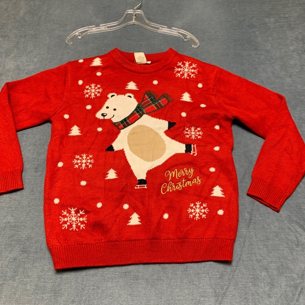 Dari Christmas Sweater Unisex XL Red Polar Bear Snowflake Holiday Long Sleeve